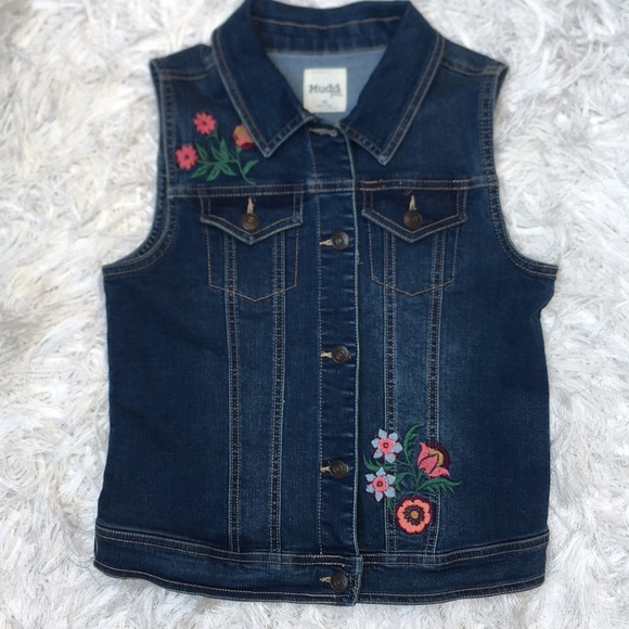 MUDD Back to School Girls Embroidered Denim Jean Vest - Picture 3 of 6